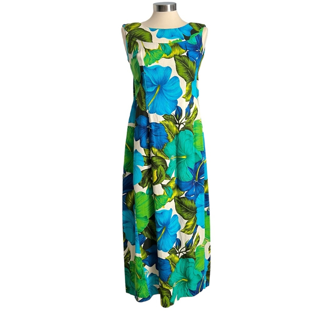 Vintage 1970s Pacific Isle Creations of Hawaii Hibiscus Barkcloth Maxi Dress